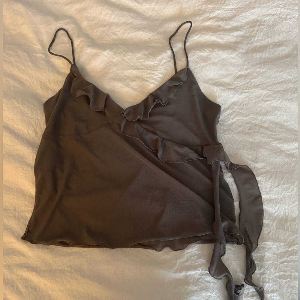 Elegant Brown Ruffle Tank